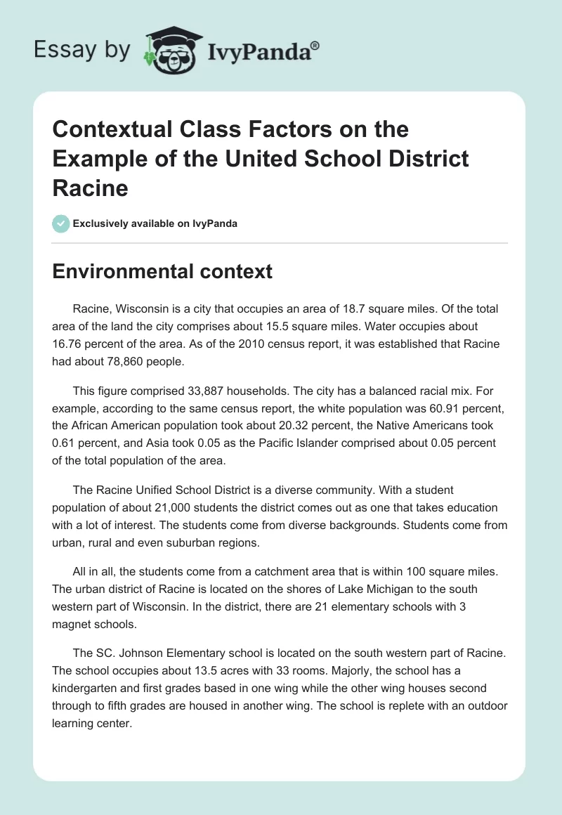Contextual Class Factors on the Example of the United School District Racine. Page 1