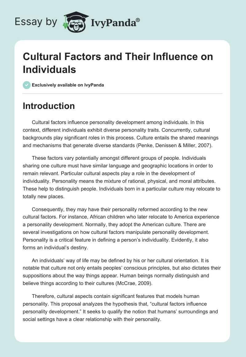Cultural Factors and Their Influence on Individuals. Page 1