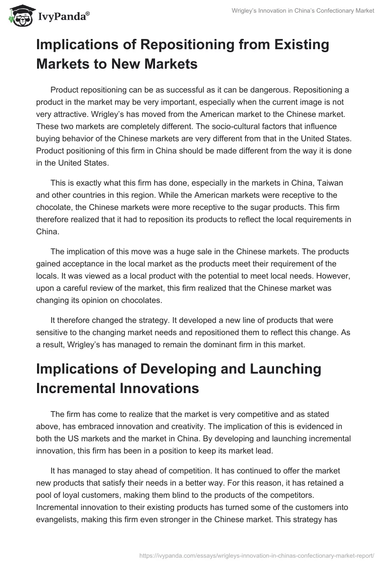 Wrigley’s Innovation in China’s Confectionary Market. Page 3