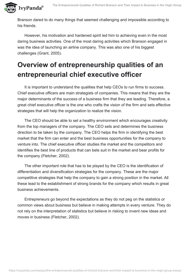 The Entrepreneurial Qualities of Richard Branson and Their Impact to Business in the Virgin Group. Page 3
