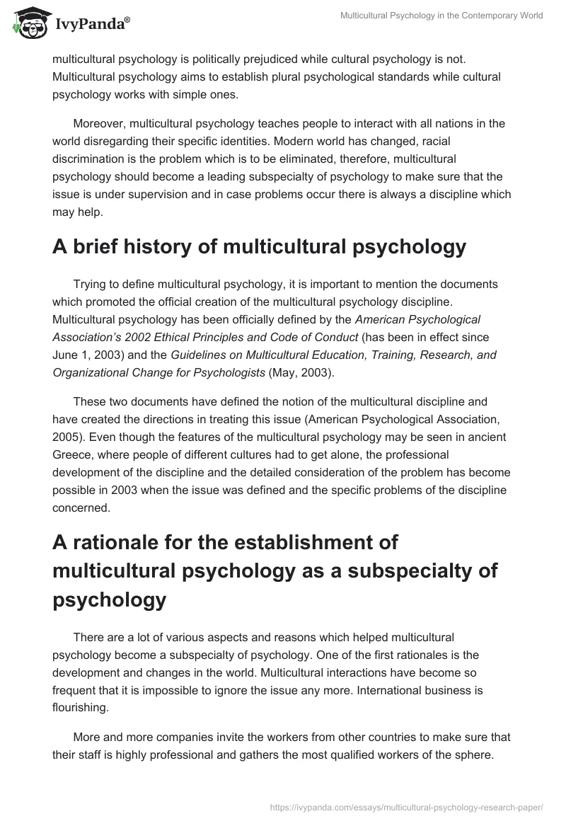 Multicultural Psychology in the Contemporary World. Page 2