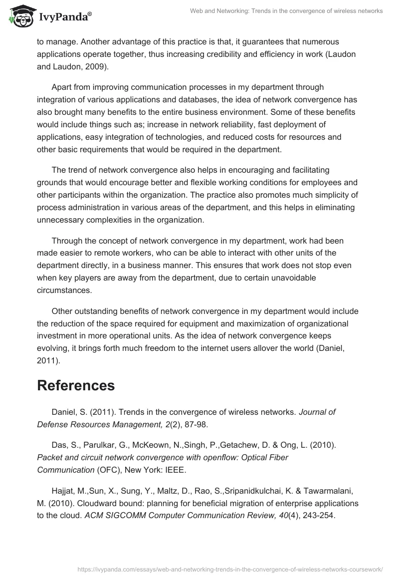 Web and Networking: Trends in the convergence of wireless networks. Page 2