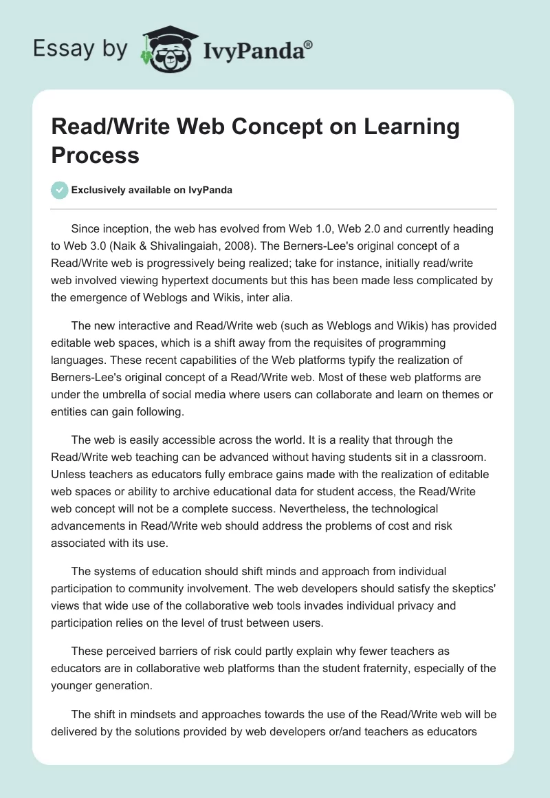 Read/Write Web Concept on Learning Process. Page 1