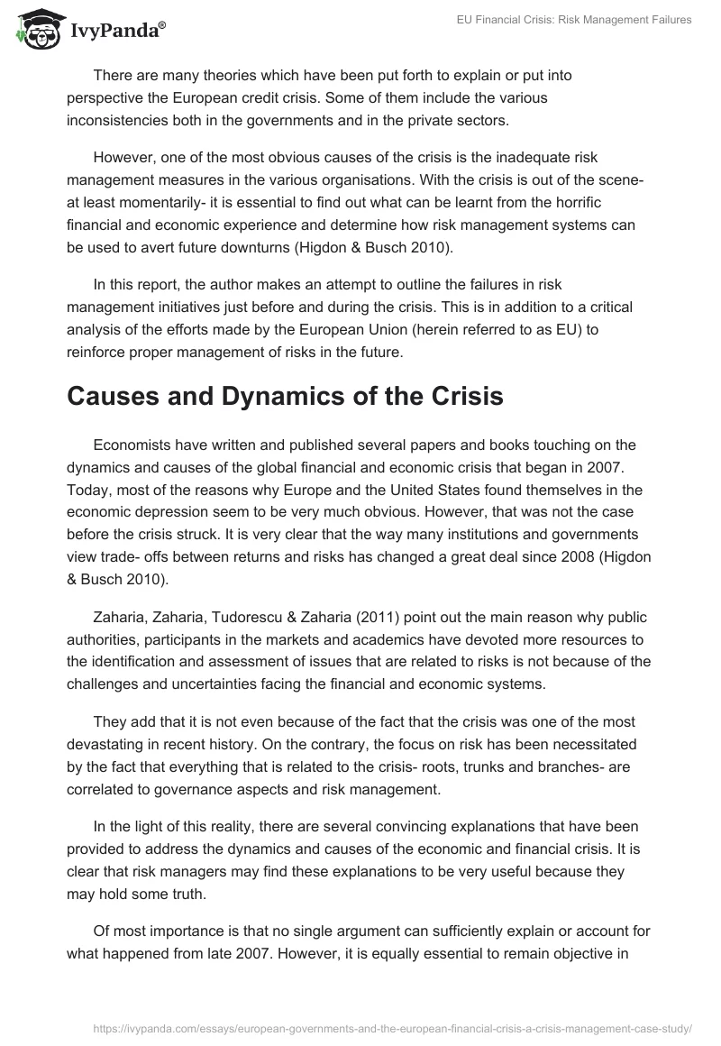 EU Financial Crisis: Risk Management Failures. Page 2