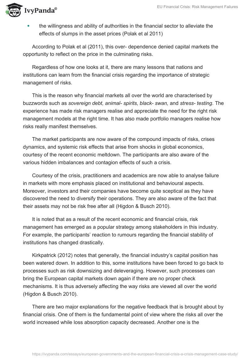 EU Financial Crisis: Risk Management Failures. Page 5