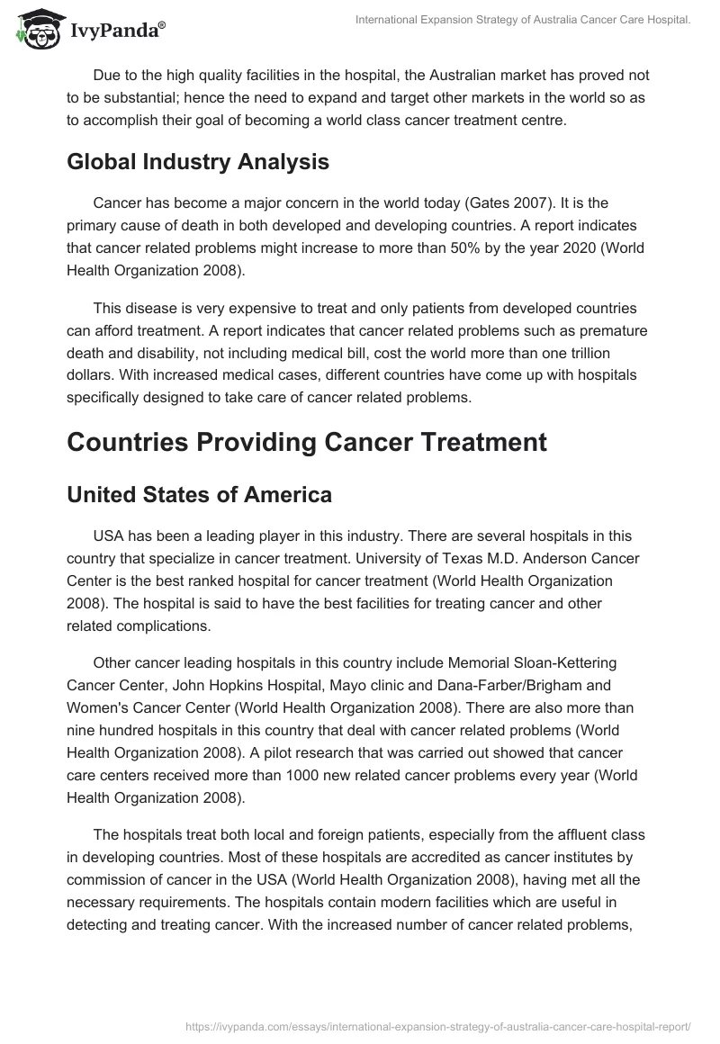 International Expansion Strategy of Australia Cancer Care Hospital.. Page 2