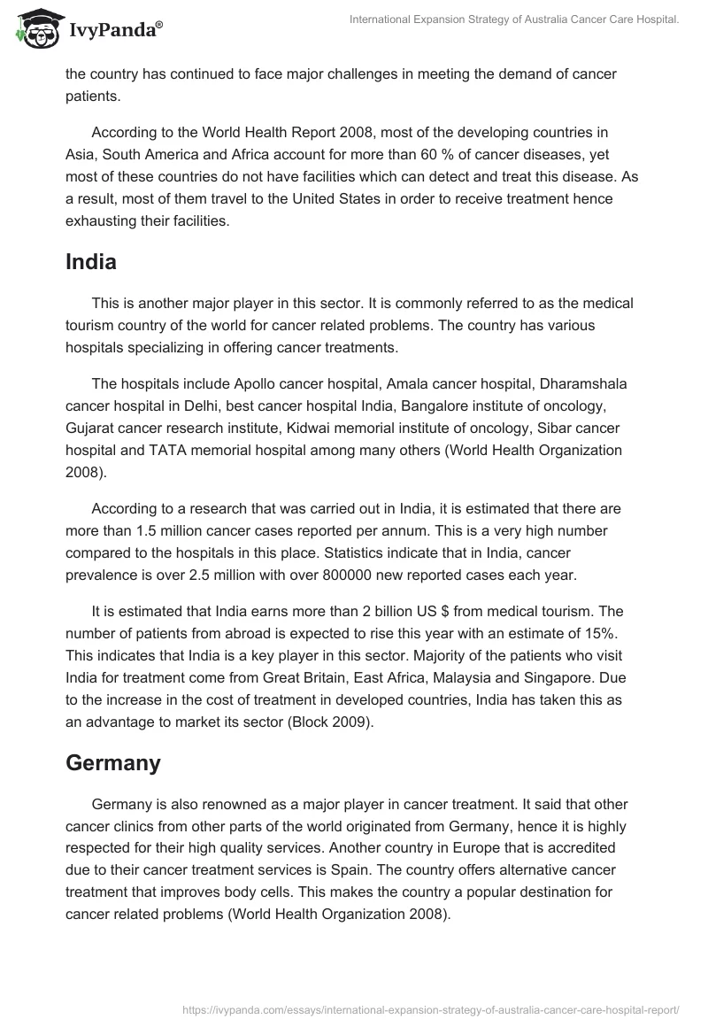 International Expansion Strategy of Australia Cancer Care Hospital.. Page 3