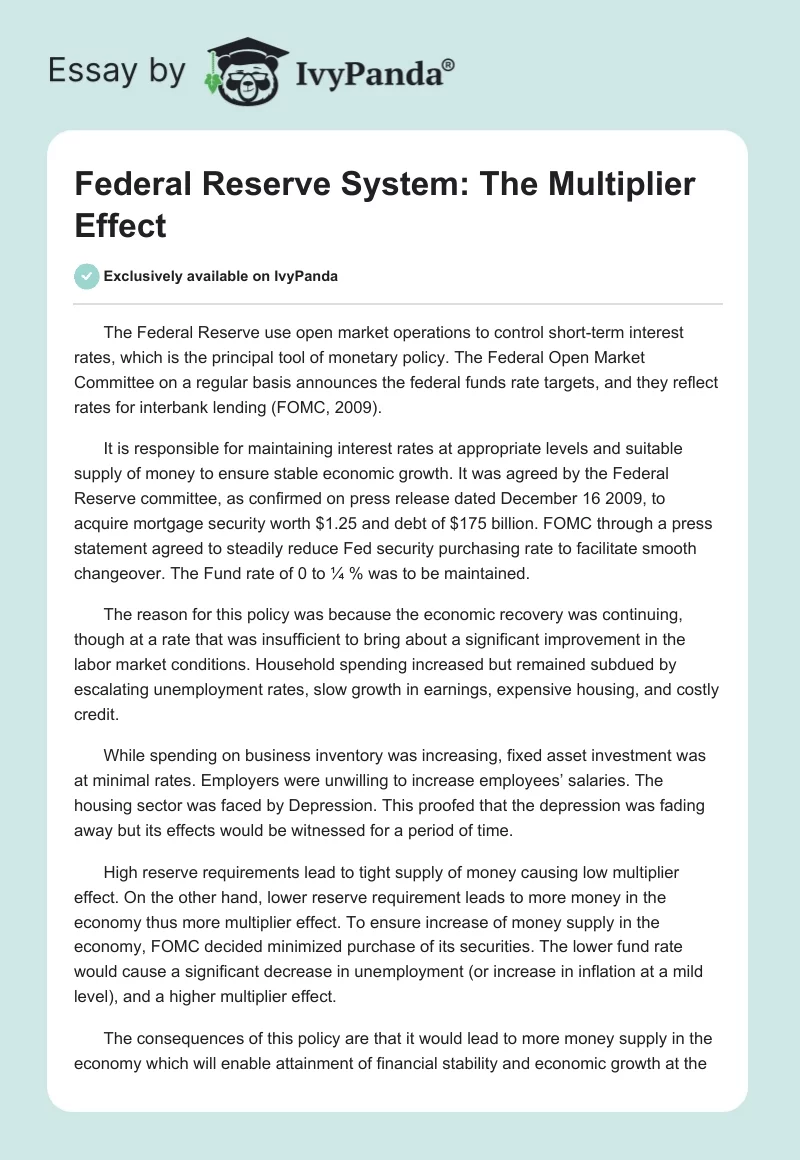 Federal Reserve System: The Multiplier Effect. Page 1