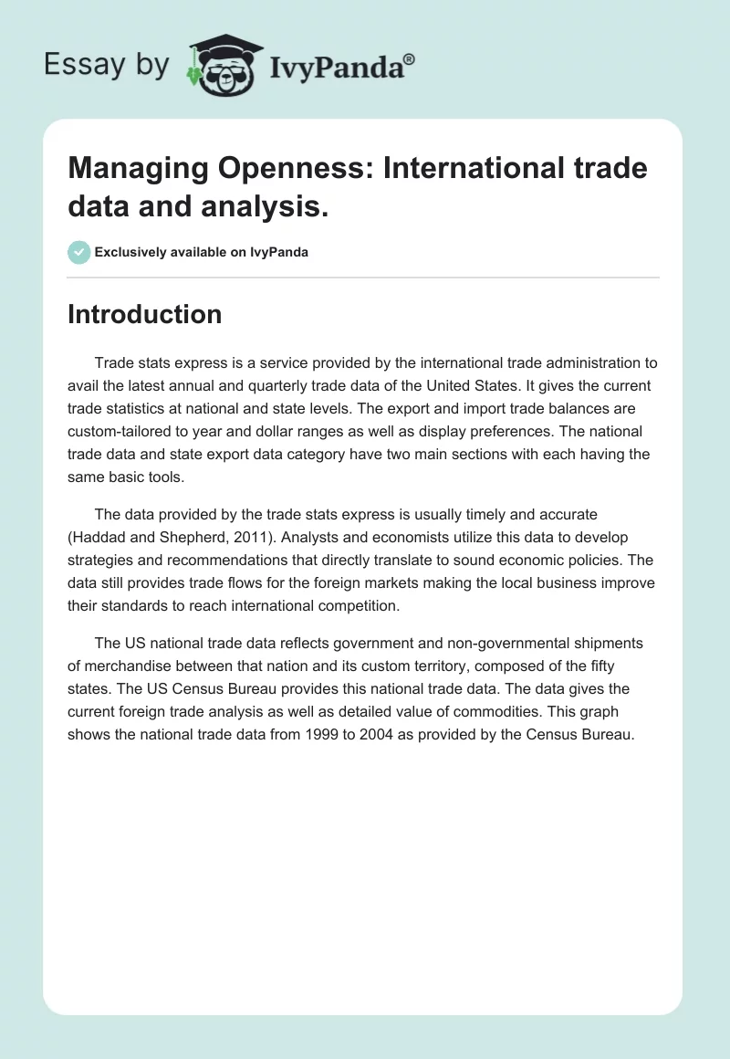 Managing Openness: International Trade Data and Analysis. Page 1