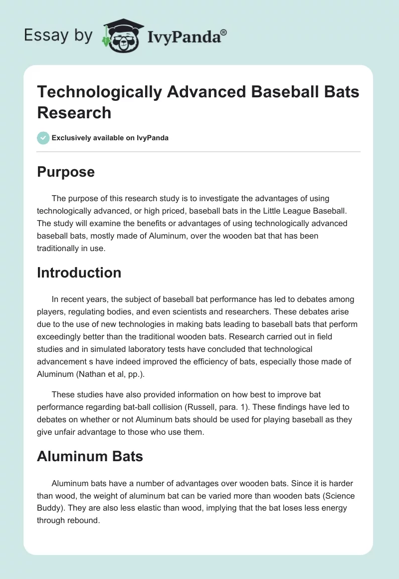 Technologically Advanced Baseball Bats Research. Page 1