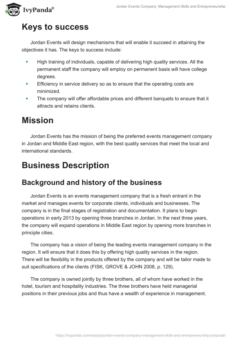 Jordan Events Company: Management Skills and Entrepreneurship. Page 2