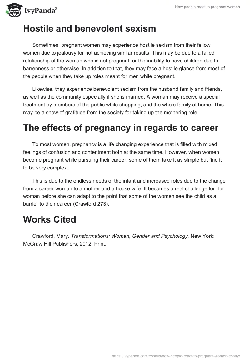 How People React To Pregnant Women 556 Words Essay Example