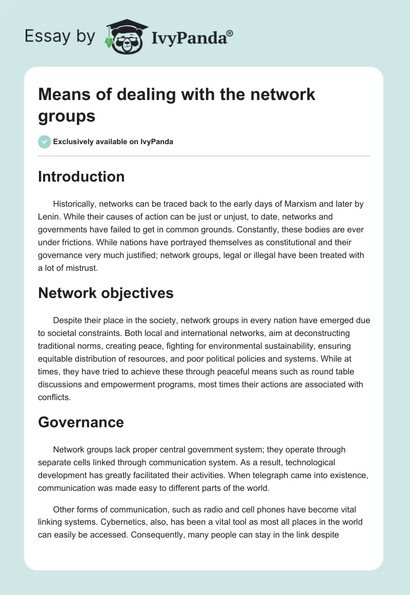Means of dealing with the network groups. Page 1