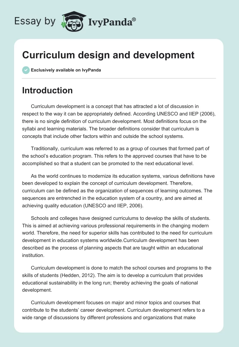 Curriculum Design and Development. Page 1