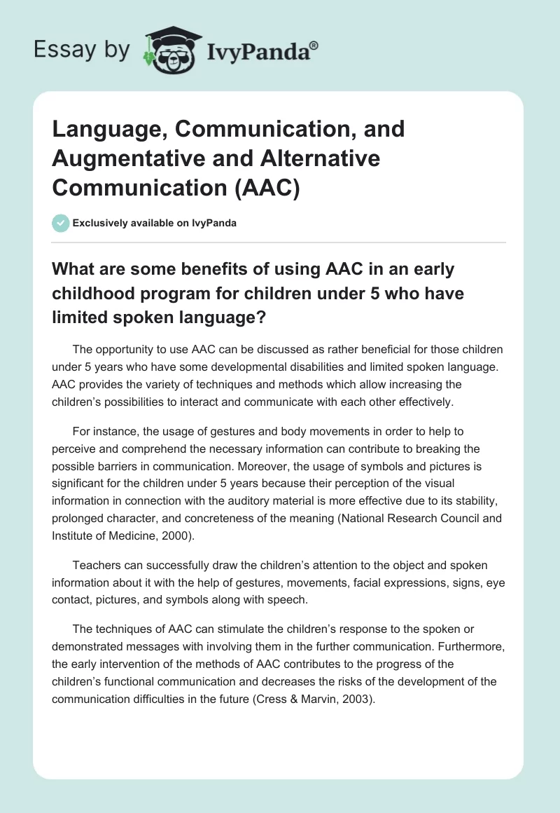 Language, Communication, and Augmentative and Alternative Communication (AAC). Page 1