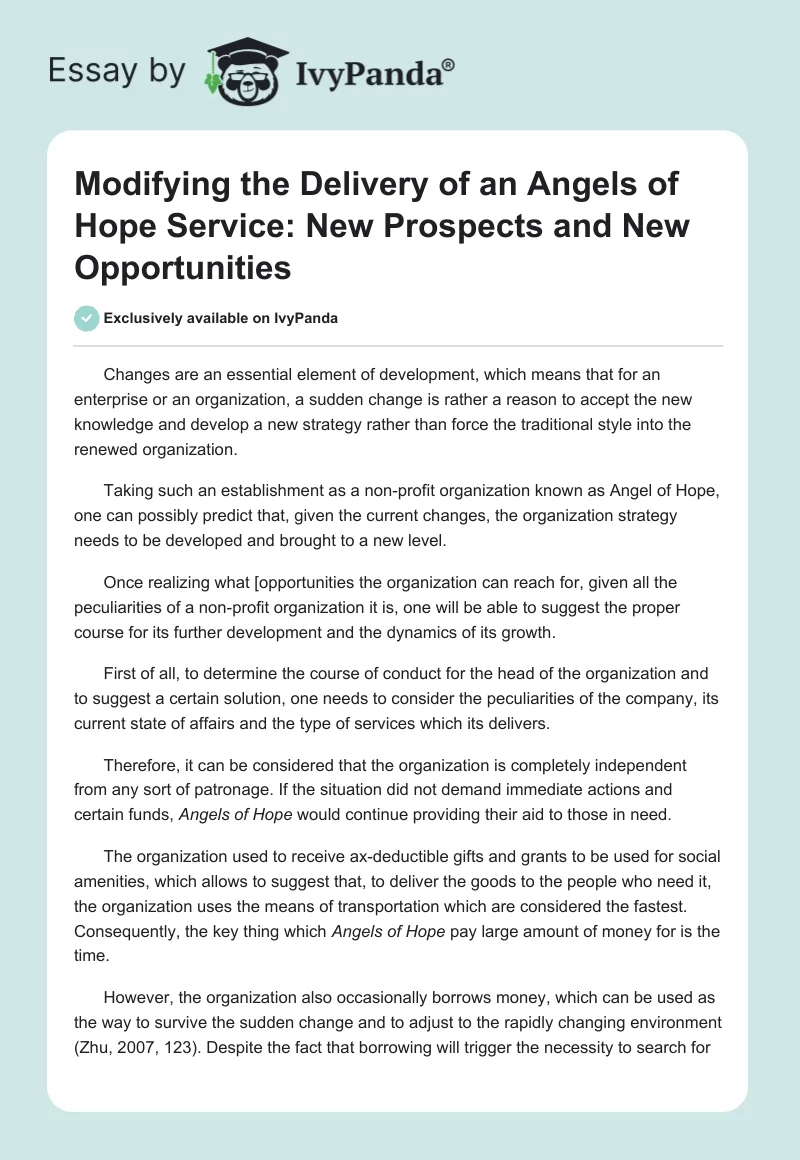 Modifying the Delivery of an Angels of Hope Service: New Prospects and New Opportunities. Page 1