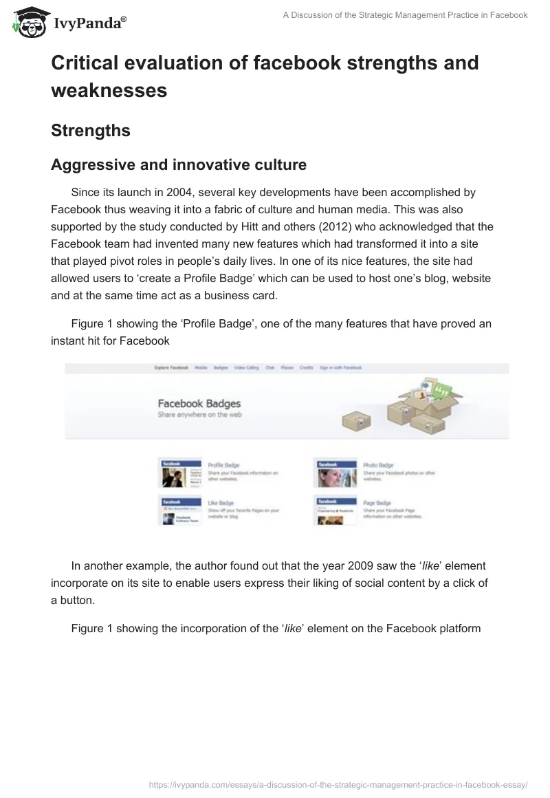 A Discussion of the Strategic Management Practice in Facebook. Page 4