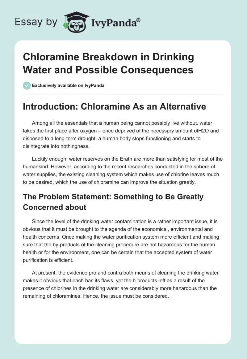 Chloramine Breakdown in Drinking Water and Possible Consequences. Page 1