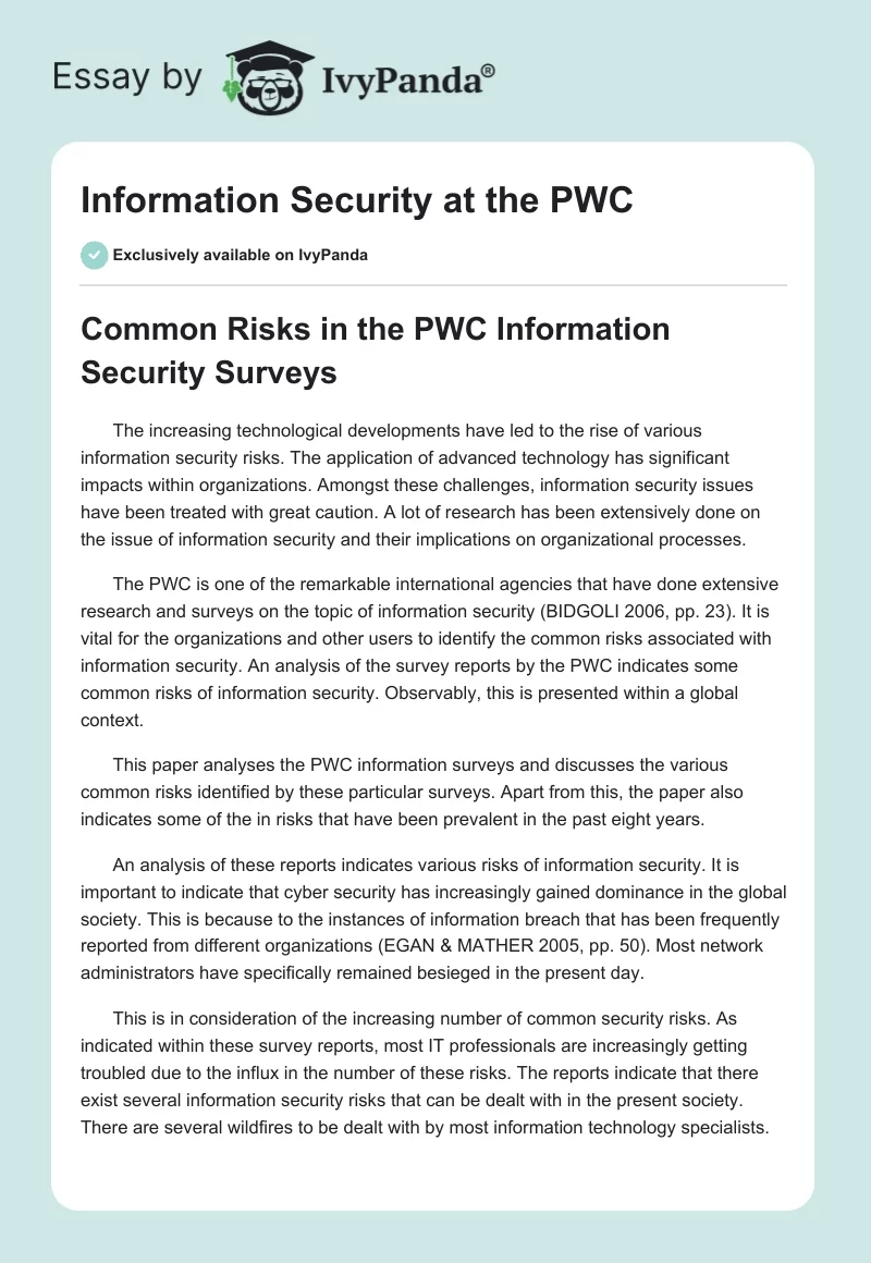 Information Security at the PWC. Page 1