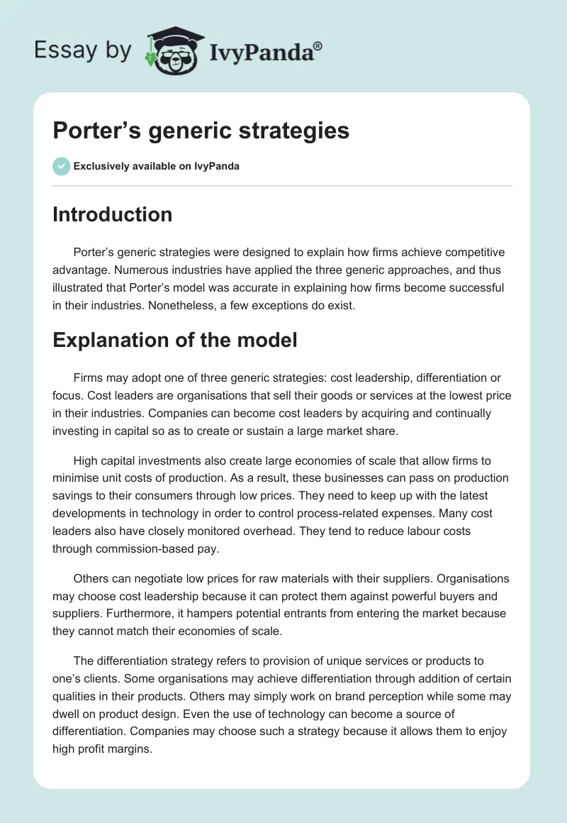 Porter’s generic strategies. Page 1