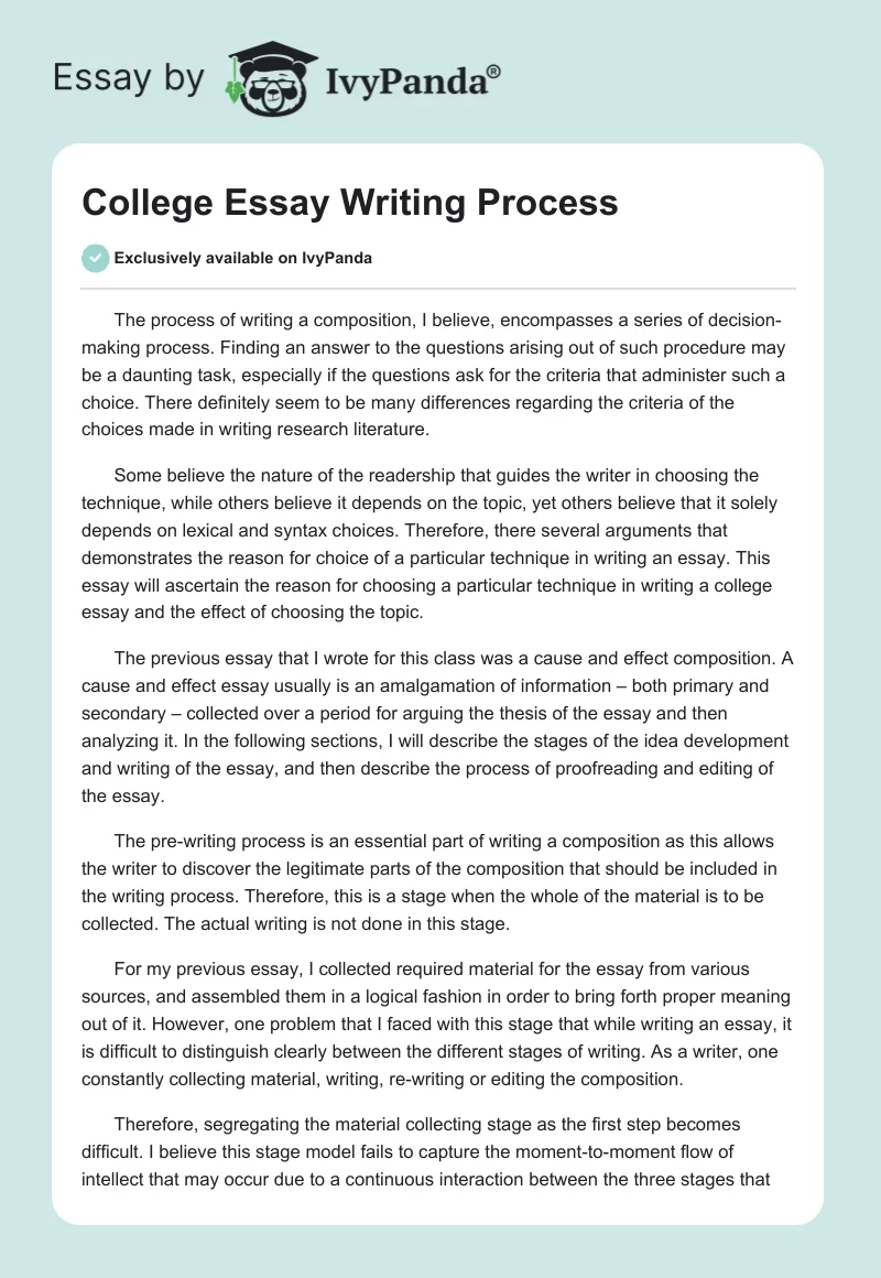 College Essay Writing Process. Page 1