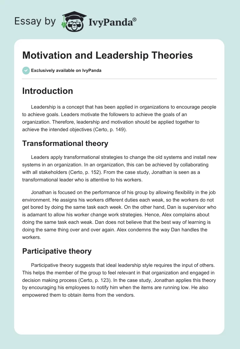 Motivation and Leadership Theories. Page 1