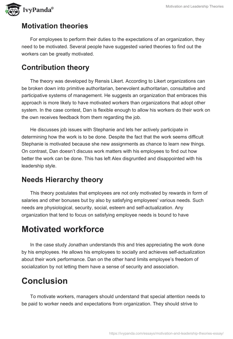 Motivation and Leadership Theories. Page 2