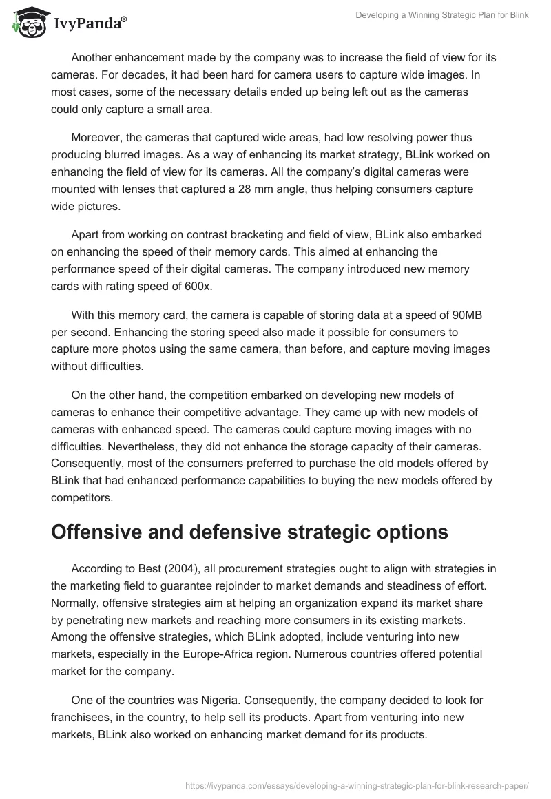 Developing a Winning Strategic Plan for Blink. Page 2