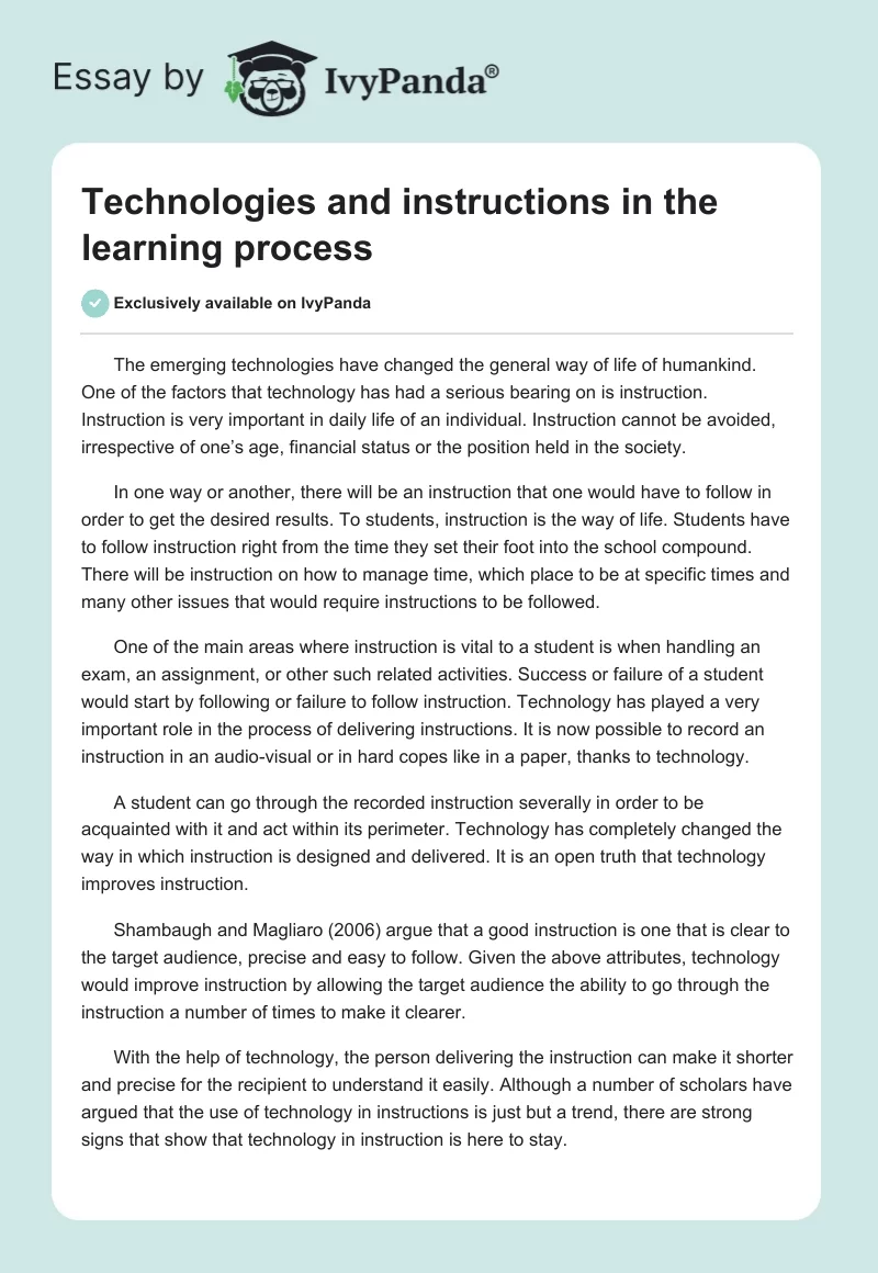 Technologies and Instructions in the Learning Process. Page 1