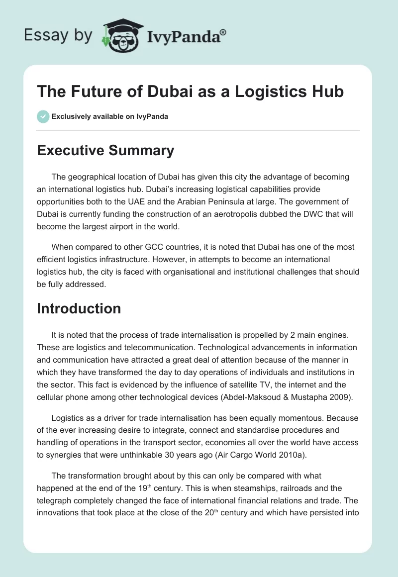 The Future of Dubai as a Logistics Hub. Page 1