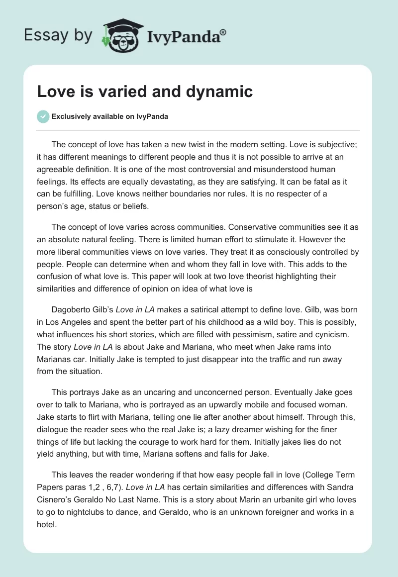 Love is varied and dynamic. Page 1