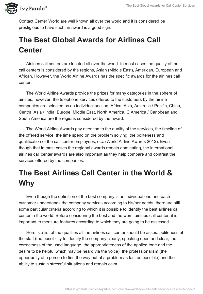 The Best Global Awards for Call Center Services. Page 2