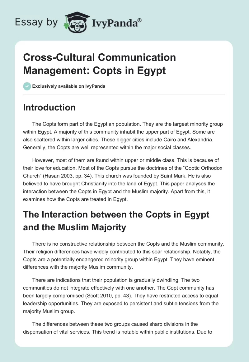 Cross-Cultural Communication Management: Copts in Egypt. Page 1