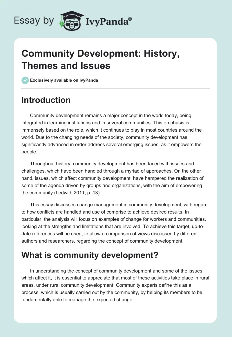 Community Development: History, Themes and Issues. Page 1