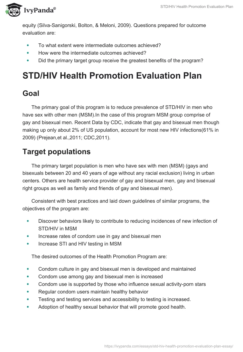 STD/HIV Health Promotion Evaluation Plan. Page 2