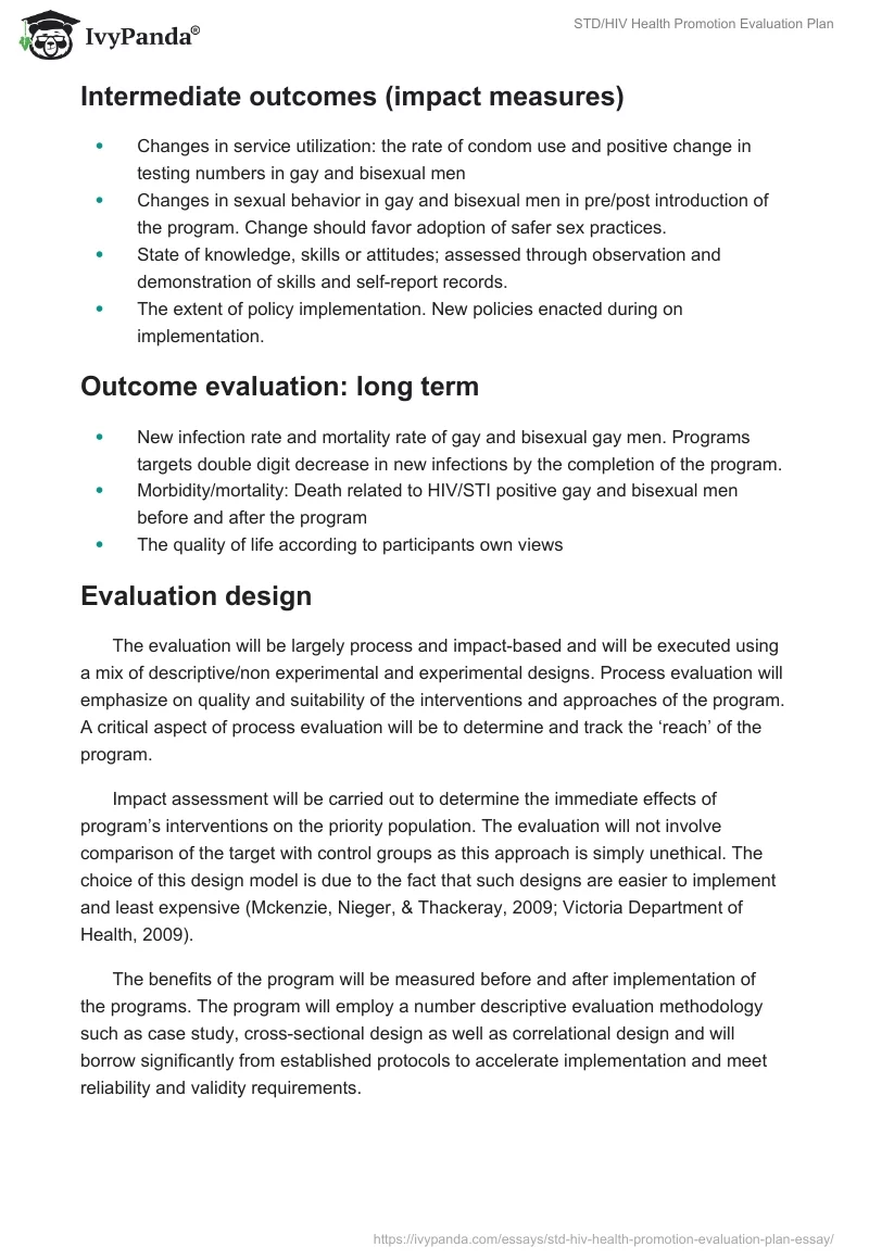STD/HIV Health Promotion Evaluation Plan. Page 5