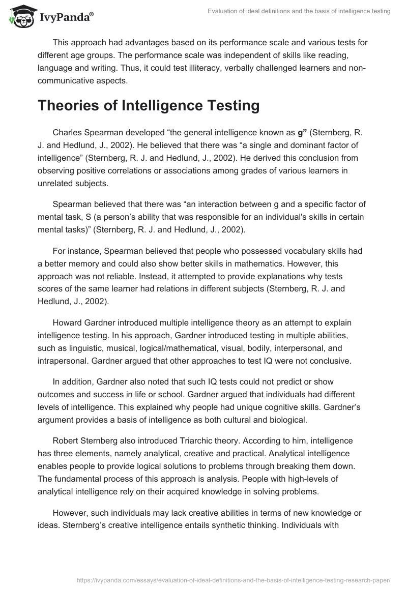 Evaluation of Ideal Definitions and the Basis of Intelligence Testing. Page 2