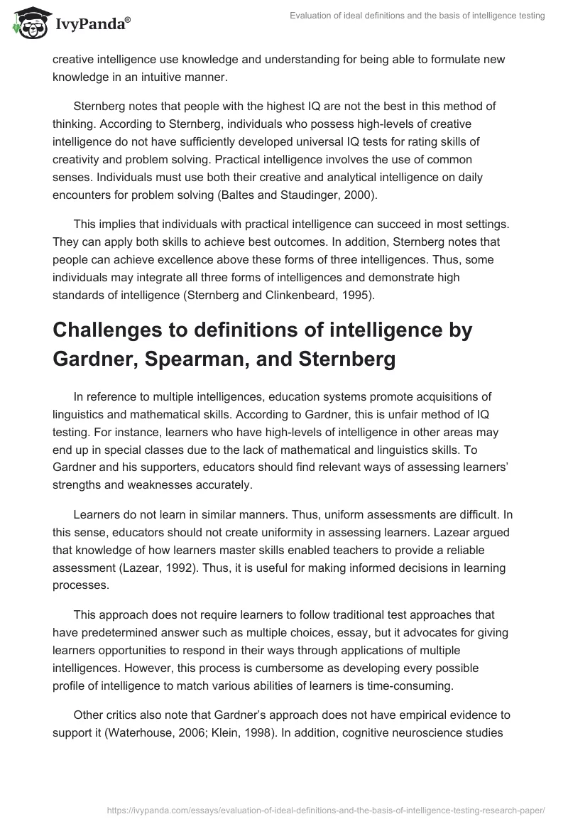 Evaluation of Ideal Definitions and the Basis of Intelligence Testing. Page 3