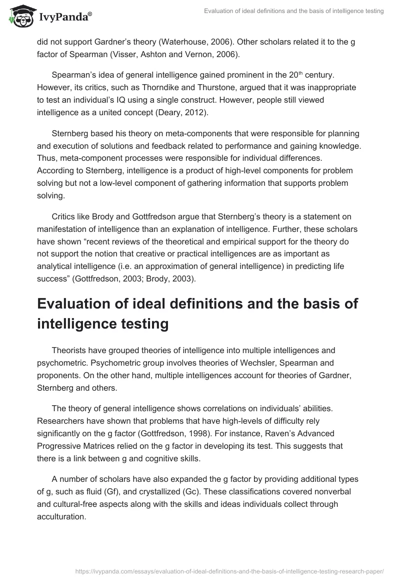 Evaluation of Ideal Definitions and the Basis of Intelligence Testing. Page 4