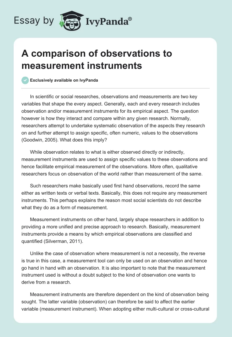 A comparison of observations to measurement instruments. Page 1
