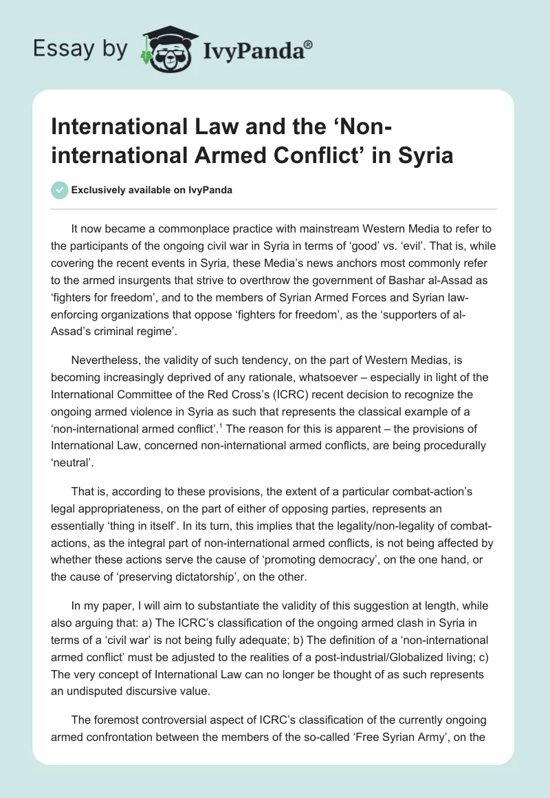 International Law and the ‘Non-International Armed Conflict’ in Syria. Page 1