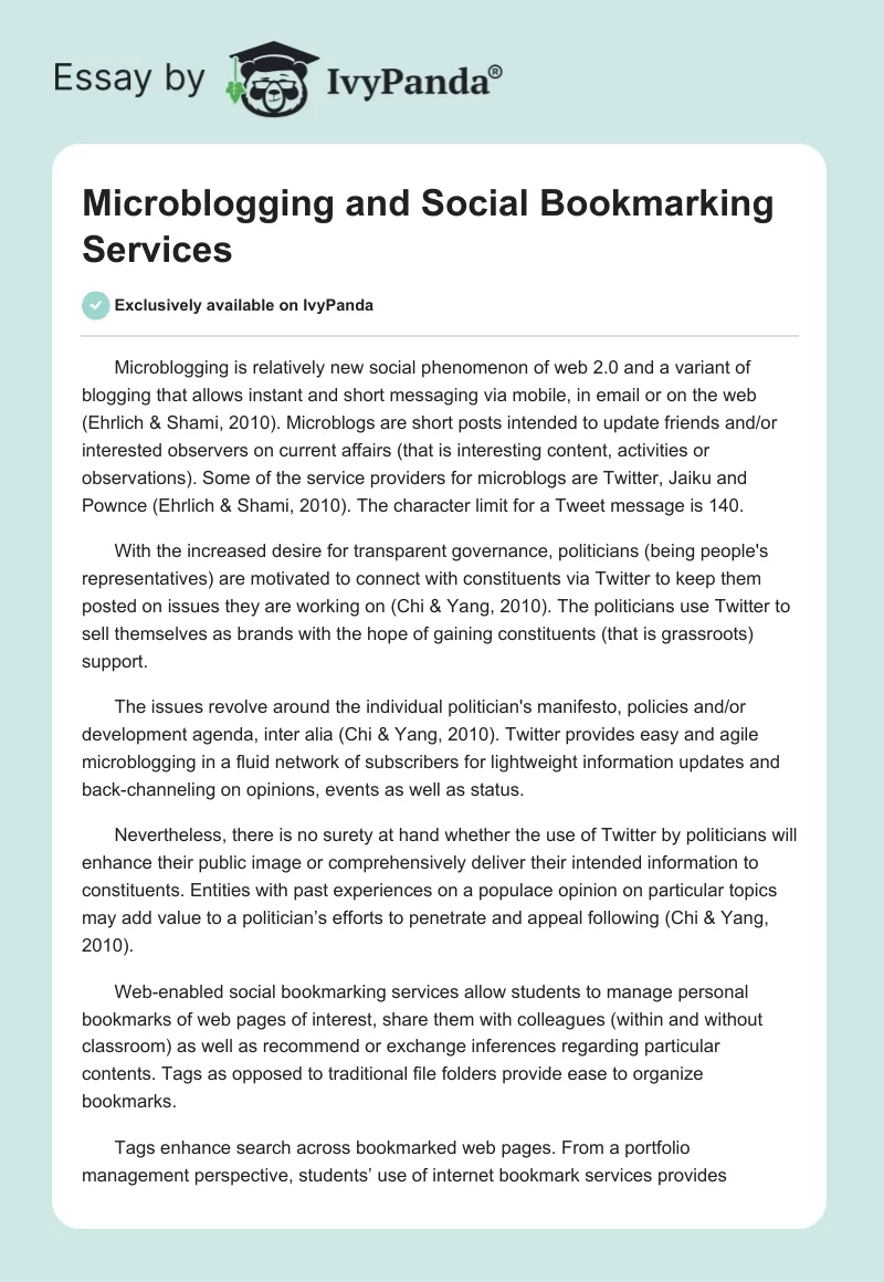 Microblogging and Social Bookmarking Services. Page 1