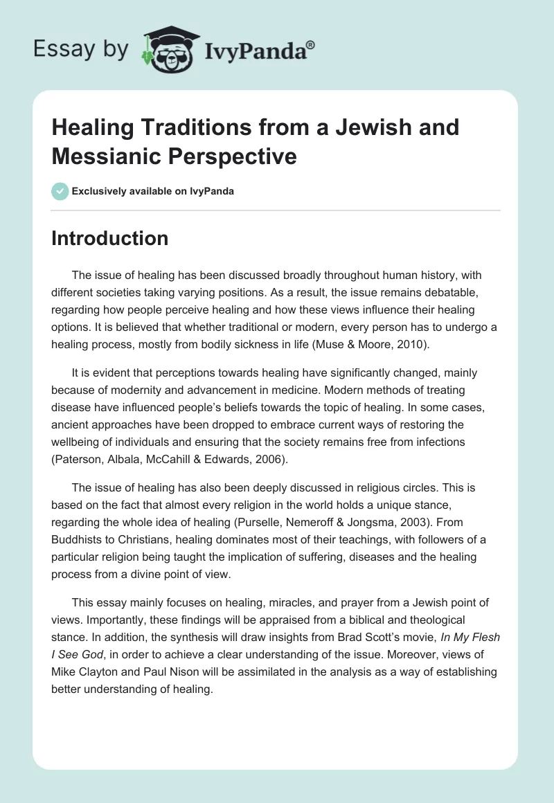 Healing Traditions from a Jewish and Messianic Perspective. Page 1