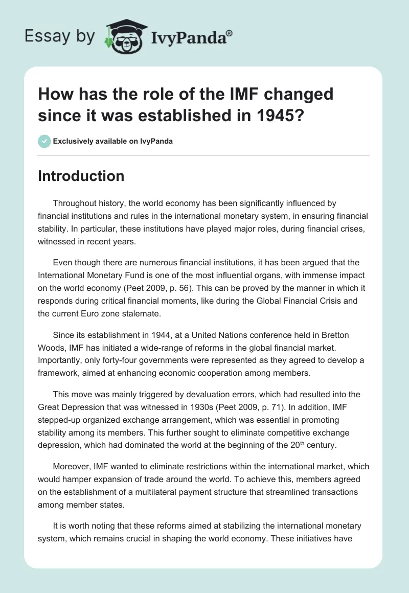 How has the role of the IMF changed since it was established in 1945?. Page 1