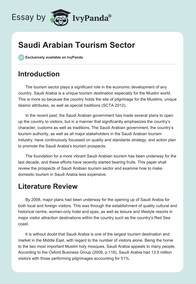 Saudi Arabian Tourism Sector. Page 1