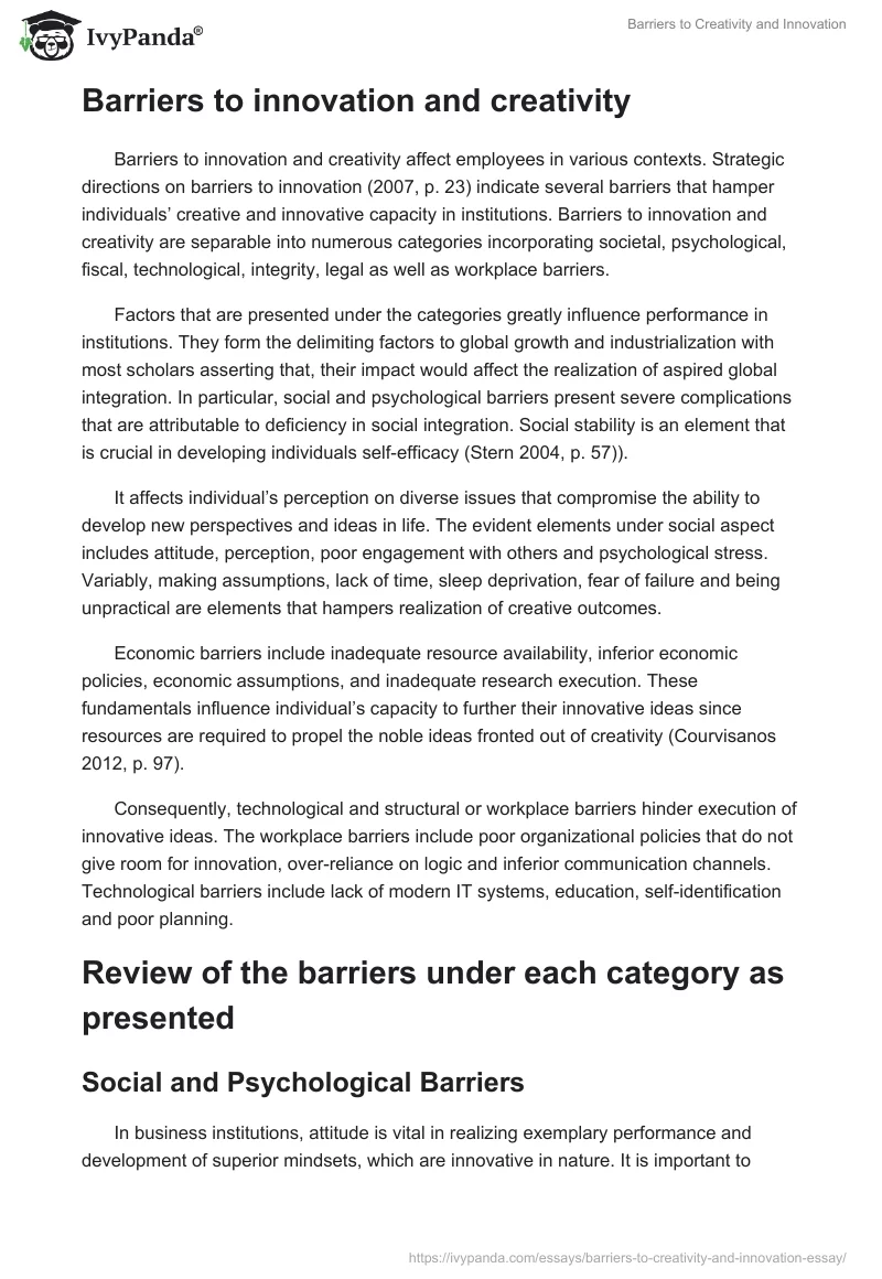 Barriers to Creativity and Innovation. Page 4