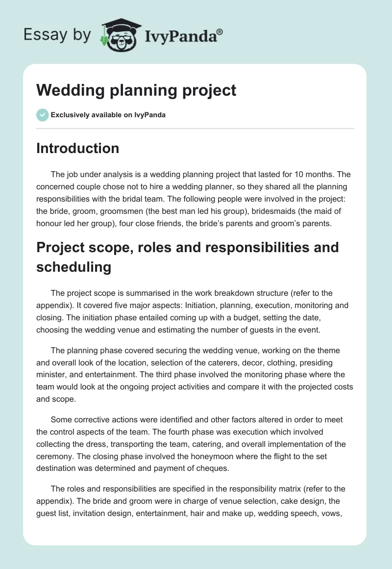 Wedding planning project. Page 1
