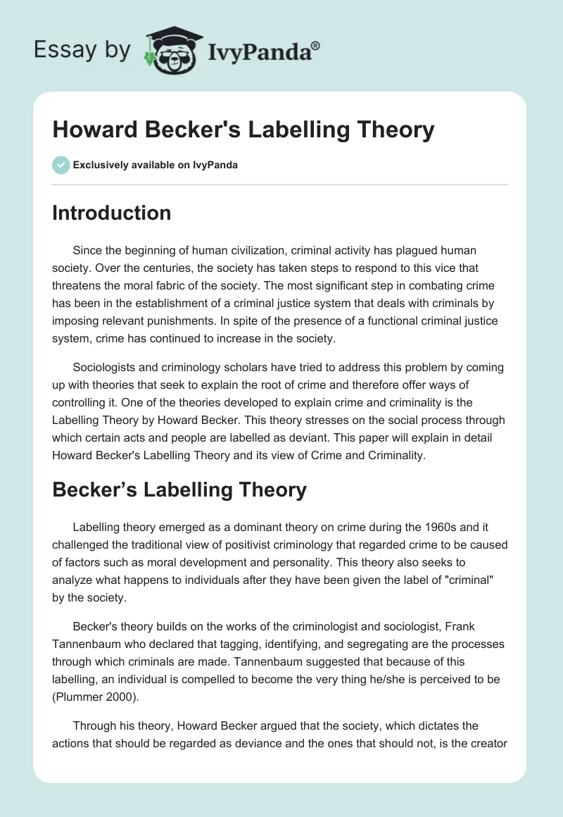 Howard Becker's Labelling Theory. Page 1