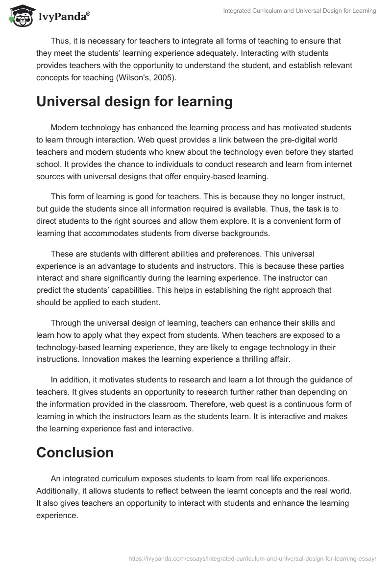 Integrated Curriculum and Universal Design for Learning. Page 2