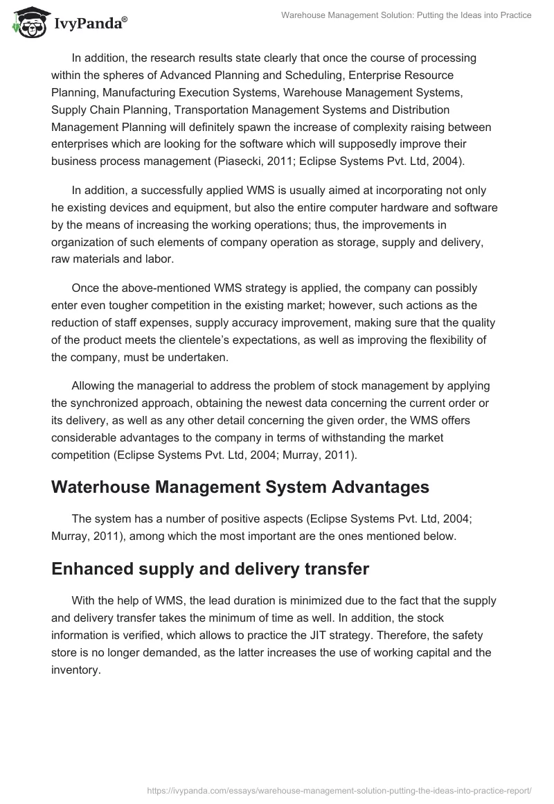 Warehouse Management Solution: Putting the Ideas into Practice. Page 2
